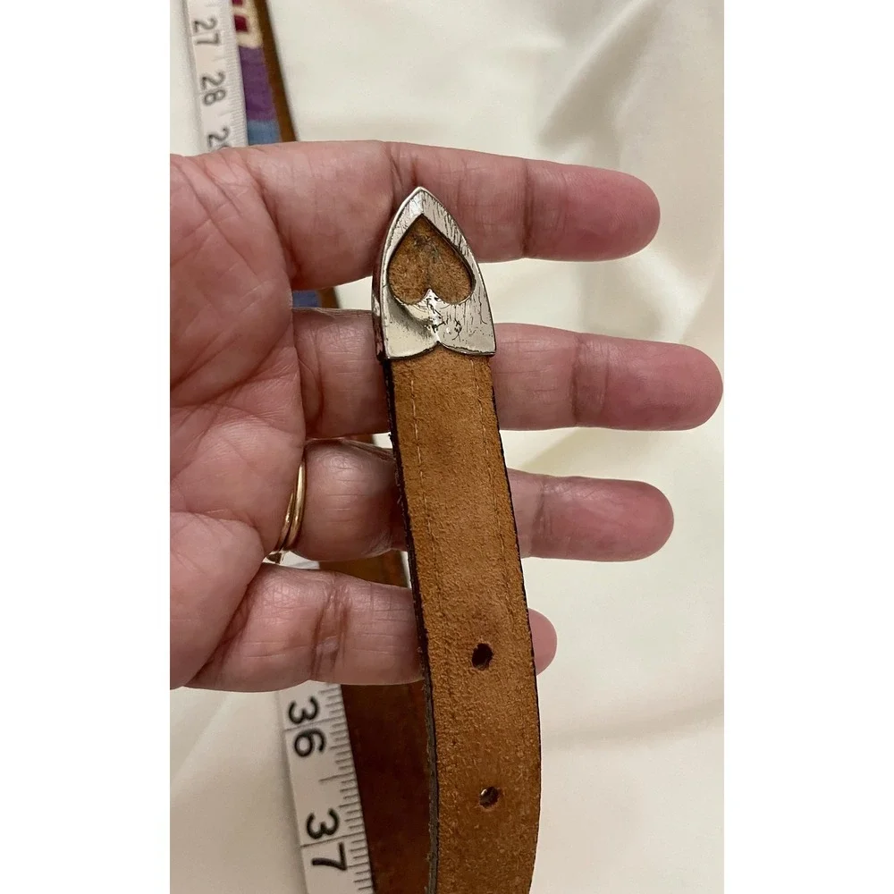 Lytone Belt Mens 32 Brown Leather Western Brass Buckle Needlepoint USA